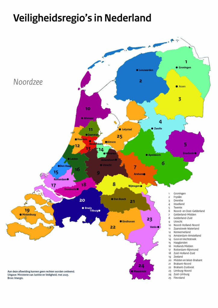 Kaart van veiligheidsregio’s in Nederland